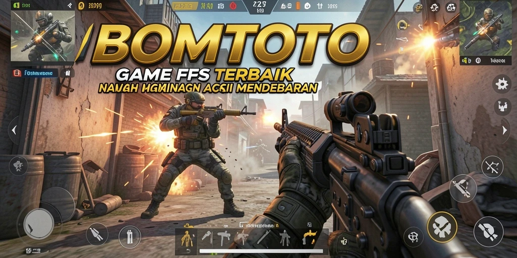 Tangkapan layar menunjukkan aksi intens dalam permainan FPS BOMTOTO.