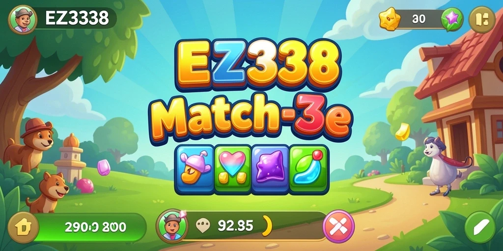 Screenshot menunjukkan gameplay seru dari EZ338 dengan berbagai elemen Match-3.