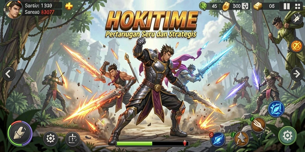 Screenshot HOKITIME menampilkan aksi pertarungan yang mendebarkan.
