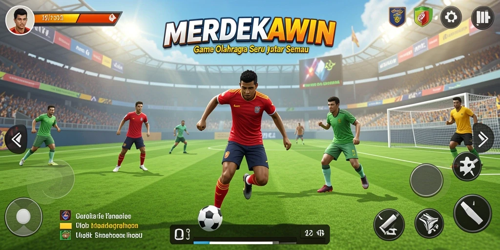 Tampilan gameplay MERDEKAWIN yang seru dalam aksi olahraga.