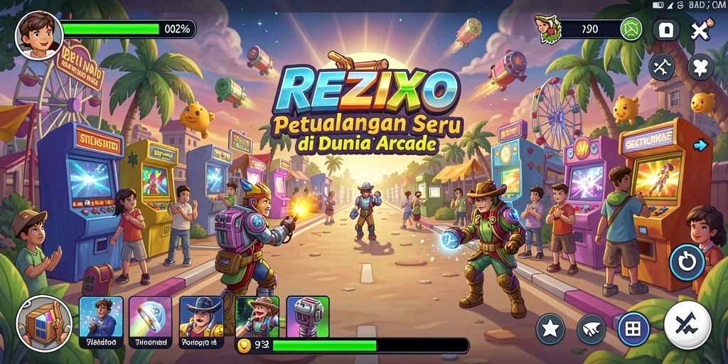 Tangkapan layar gameplay REZIXO yang penuh aksi dan warna.