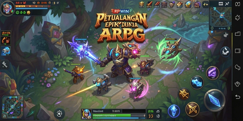 Tangkapan layar utama RPWIN menampilkan aksi pertarungan RPG yang mendebarkan.
