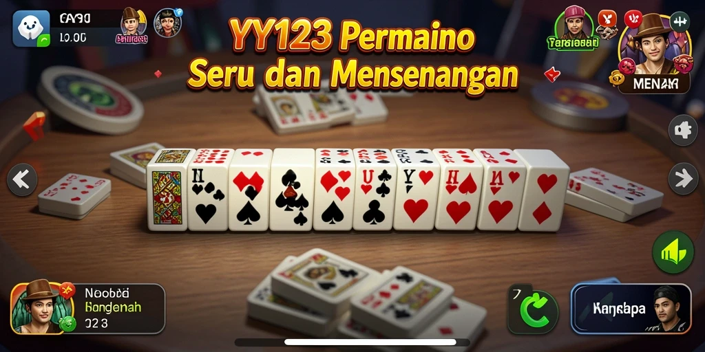 Screenshot utama YY123 menunjukkan gameplay Domino yang seru dan interaktif.